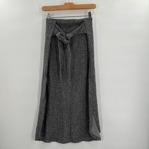 Grey Midi Skirt With Tie Front